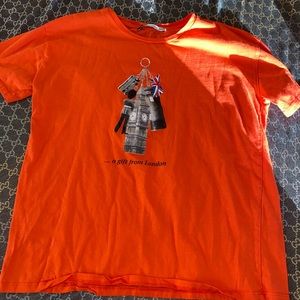 zara orange t-shirt top shirt with design in front